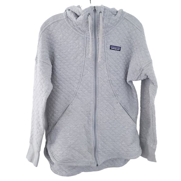 RARE Patagonia Quilted Hooded Zip Up Jacket Small Women Gray Organic Cotton - Picture 1 of 8